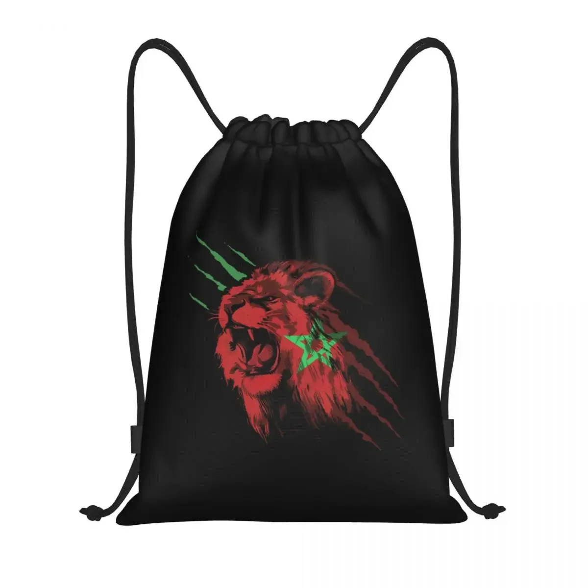 Mochila deportiva ligera con cordón y bandera de Marruecos para hombre y mujer, bolsa de almacenamiento con diseño personalizado de Atlas, leones, Marruecos y gimnasio