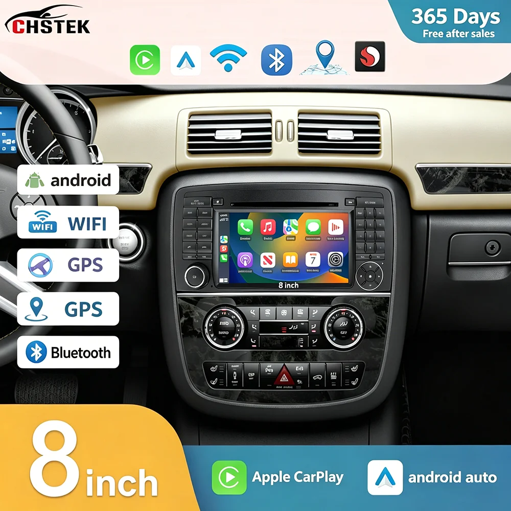 CHSTEK Car Stereo Radio Wireless Carplay Android Auto GPS for Mercedes Benz W251 R Class R280 R300 R320 R350 R500 R63 AMG WIFI