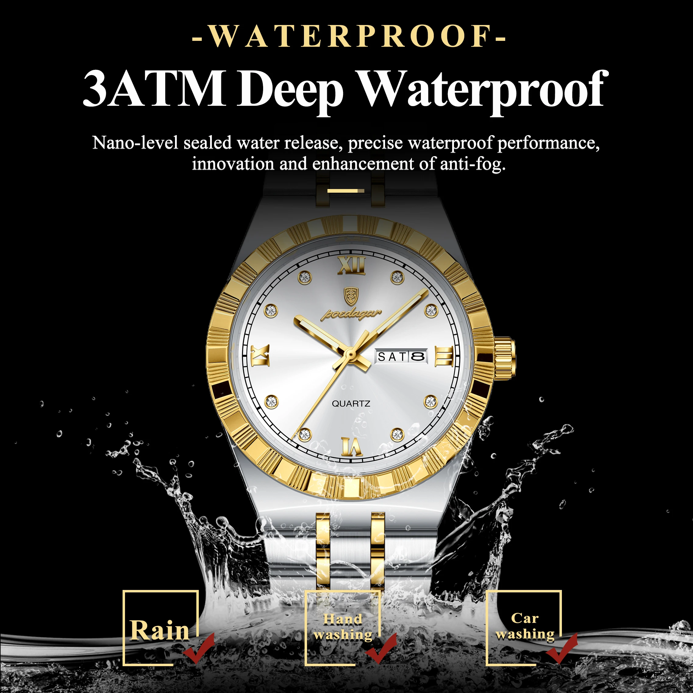 POEDAGAR Original Luxury Man Watch Week Date Waterproof Luminous Wristwatch For Men Stainless Steel Casual Quartz Men’s Watches