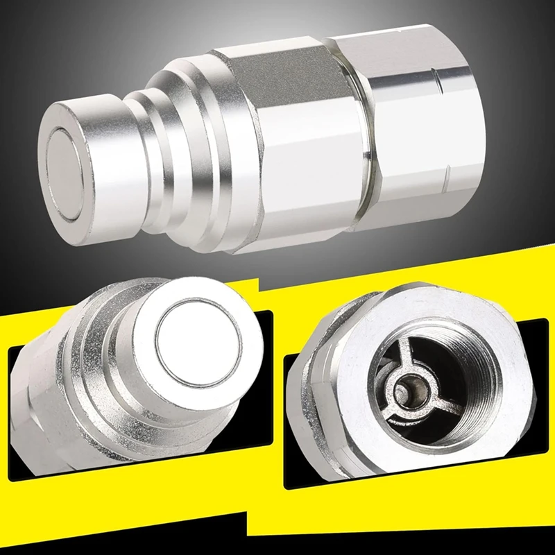 AB15-1/2Inch NPT Skid Steer Hydraulic Couplers, Flat Face Quick Connect Fittings With 2PCS Dust Covers