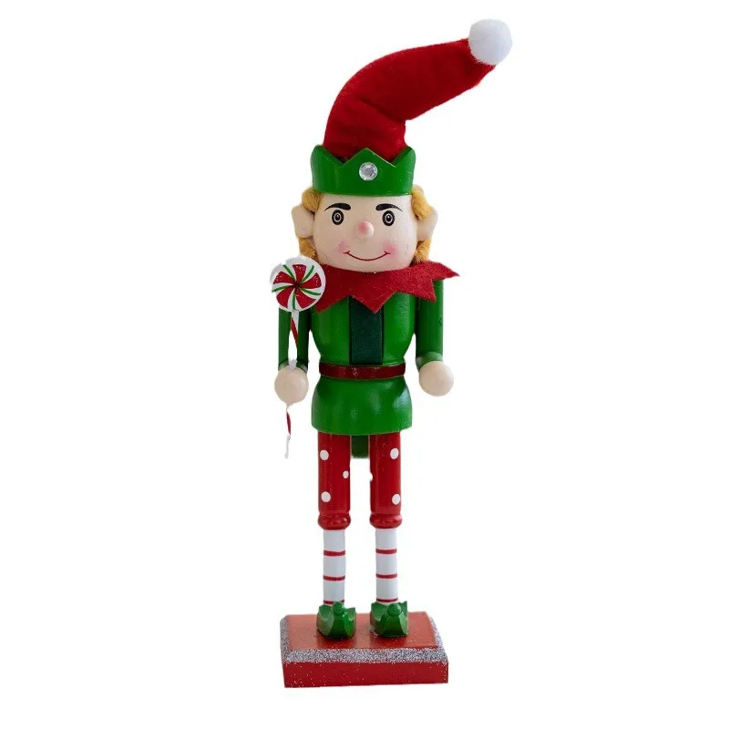 2pcs Elderly Elf Wooden Creative Nutcracker Soldier Ornament 27cm Christmas Living Room Foyer Wine Cabinet Decoration Ornament