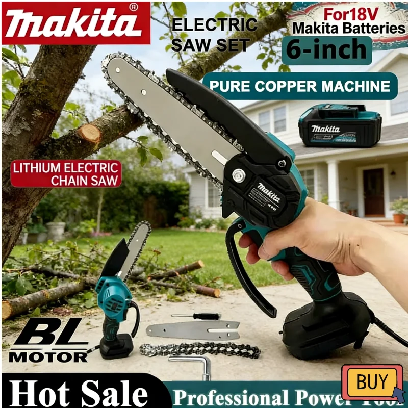 

Аккумуляторная цепная пила Makita 6 дюймов, портативный электроинструмент для обрезки сада, 18В, для обрезки деревьев и резки древесины
