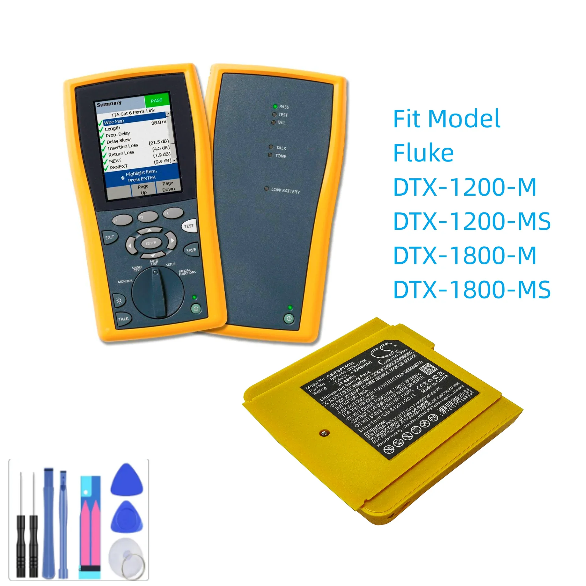 

Equipment, Survey, Test Battery For Fluke BP7440 DTX-LION DTX-1200-M S DTX-1800-M Capacity 5200mAh / 38.48Wh Color Yellow