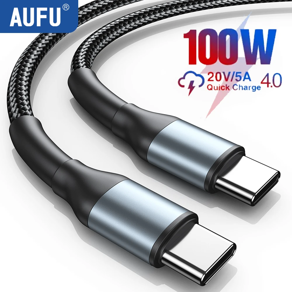 AUFU 100W 5A USB C to USB Type C Cable for MacBook PC Quick Charge 4.0 PD Fast Charging Cable for Samsung Xiaomi Type C cable