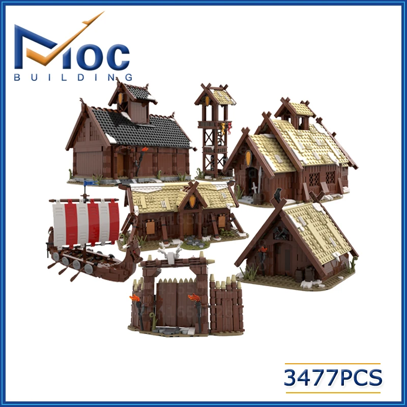 

MOC Building Block Winter Vikined Village The Medieval Times Street Vie DIY Assembled Model Christmas Series Toy Holiday