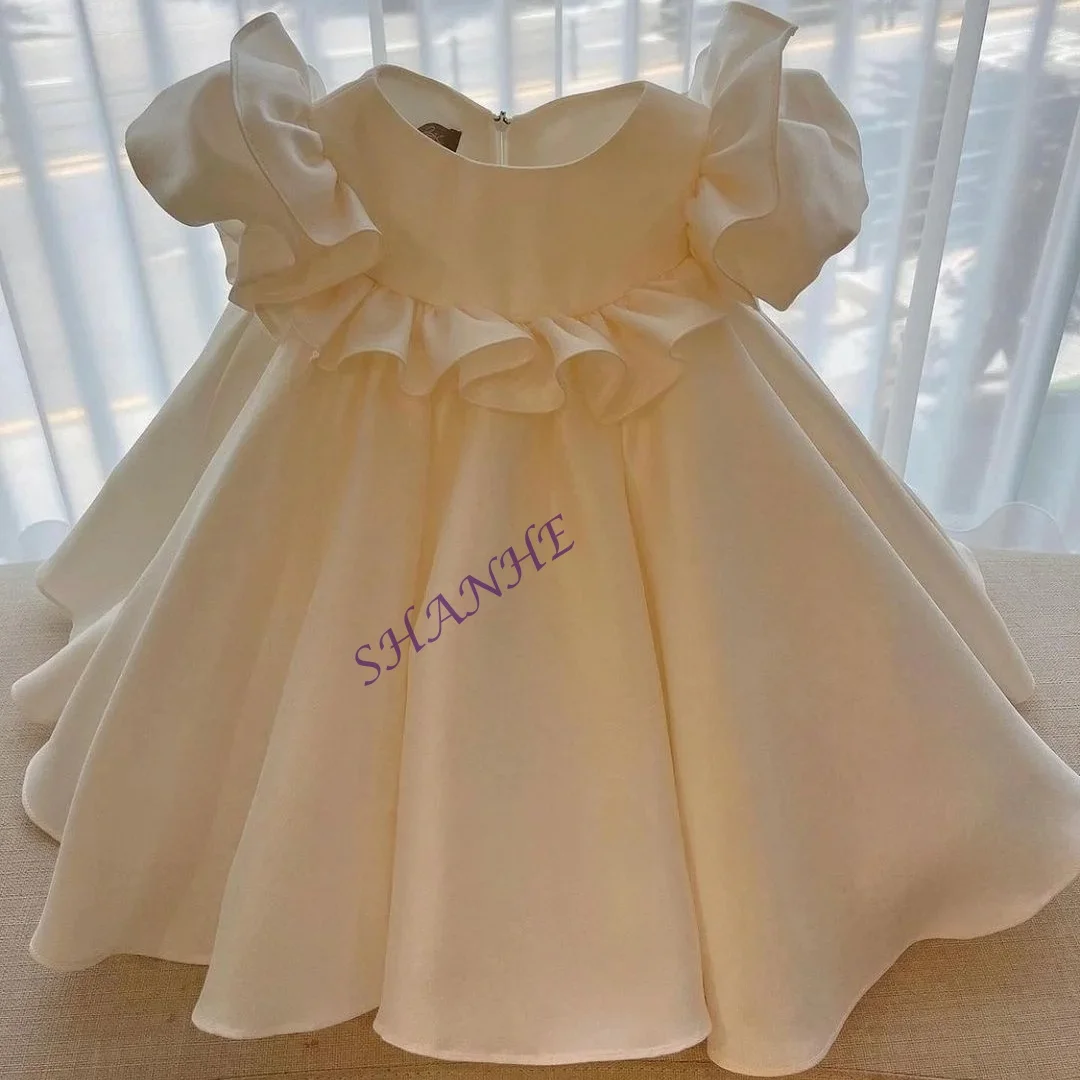 ชุดเดรสเด็กผู้หญิงแบบสั่งทำพิเศษ แต่งระบาย ชุดเจ้าหญิงสไตล์เกาหลี ผ้าซาตินทรงบอลกาวน์ สำหรับงานวันเกิด งานรับศีลมหาสนิท
