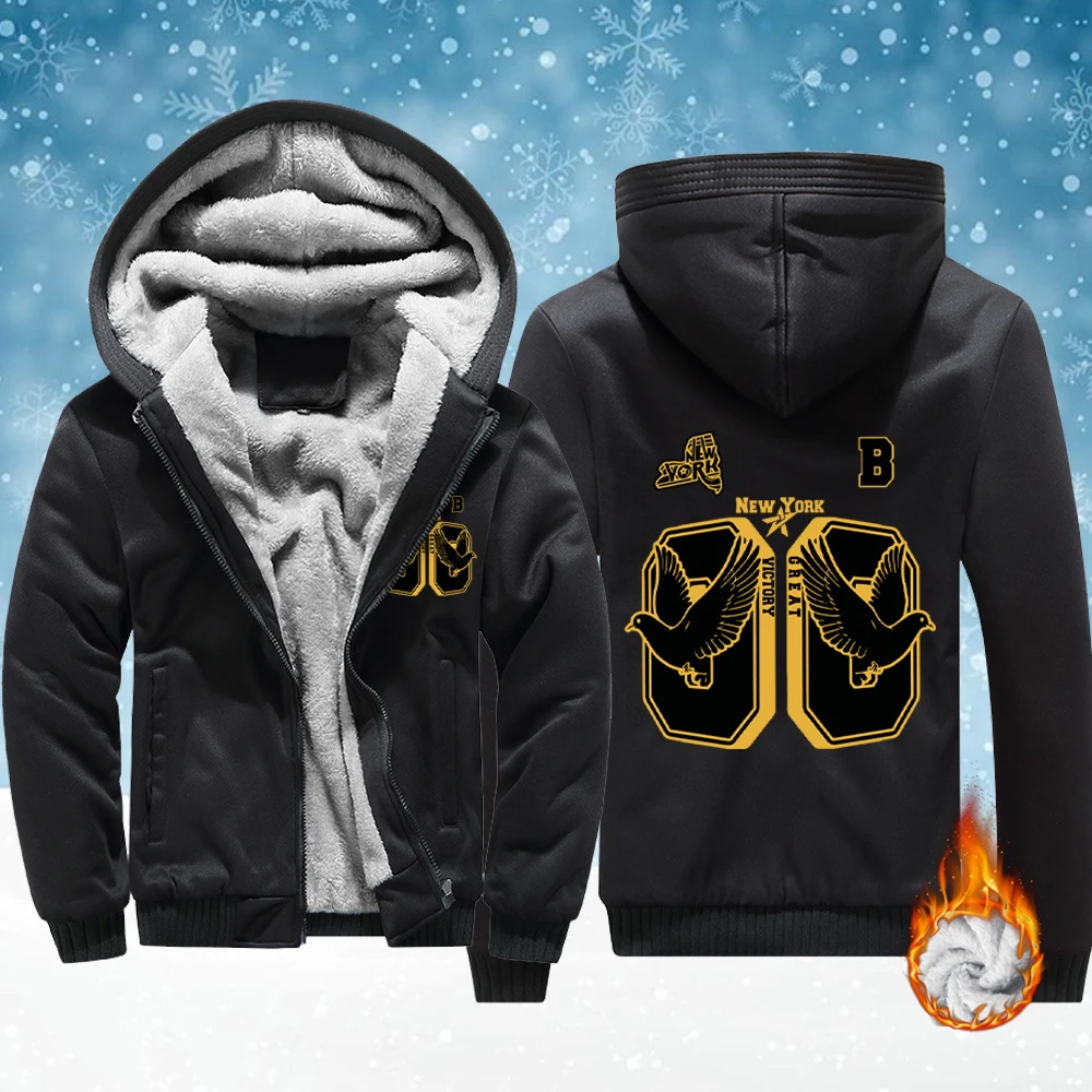 

Флисовые мягкие куртки унисекс с принтом голубя New York Great Victory, теплая удобная уличная одежда, утепленная зимняя толстовка на молнии с карманами