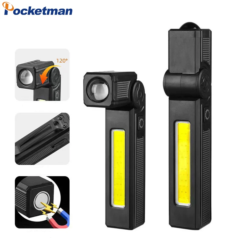 Portable COB LED Work Light 5 Modes USB Rechargeable Flashlight Multi-functional Auto Repair Lights Torch with Rotating Head