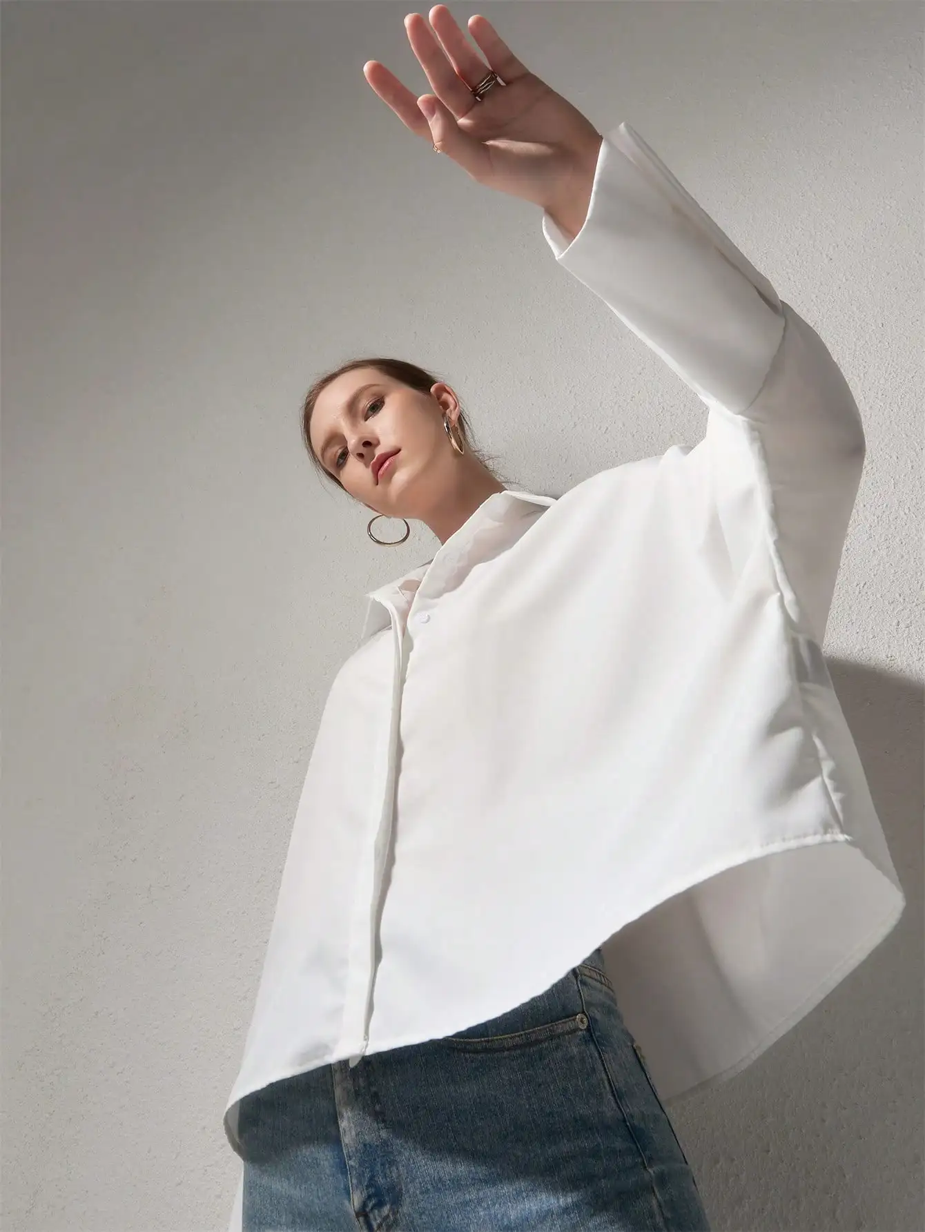 

Женская однотонная свободная рубашка с длинным рукавом во французском стиле, повседневная деловая одежда на весну, лето, осень