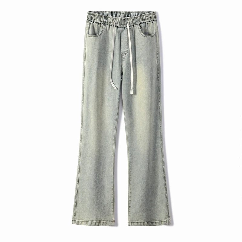 

American Sle Slim Fit Bell Bot Jeans High Street Casual Trousers Elastic Waist Dstring Straight Leg Jeans for Men