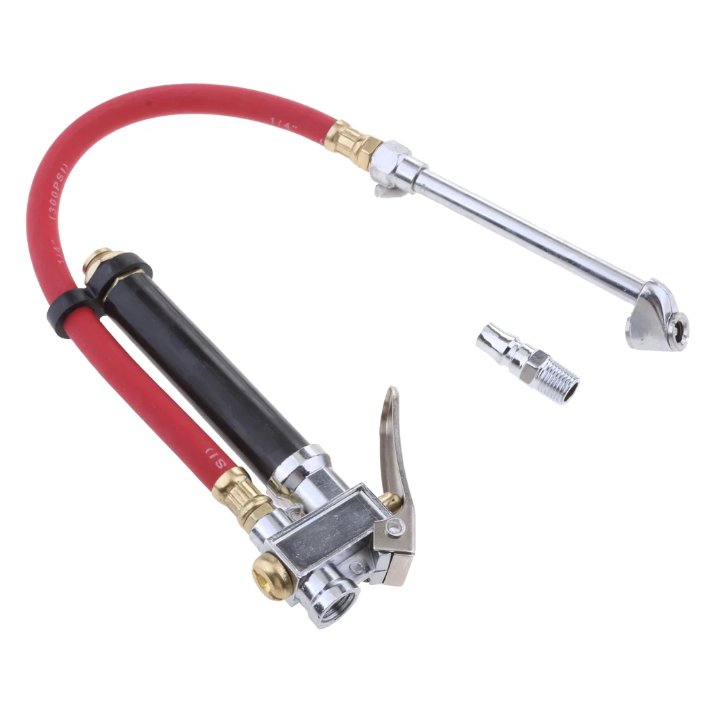 Accurate Air Tire Presure Gauge Air Inflator Gun Red Rubber Hose with Quick Connector