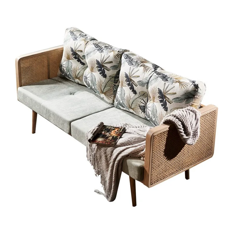

Japanese-style solid wood rattan sofa B & B living room rattan chair model room designer light luxury creative furniture
