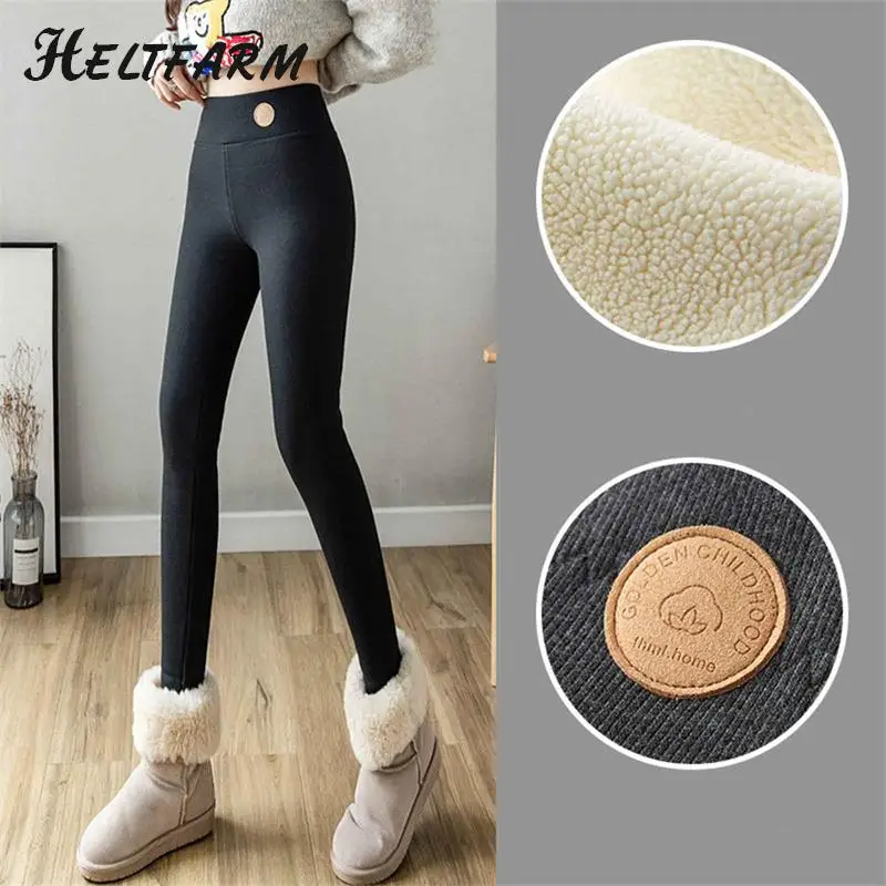 

Women's Lamb Fleece Lined Leggings Warm Winter Leggings High Waist Inside And Out Thermal Pants With Pockets