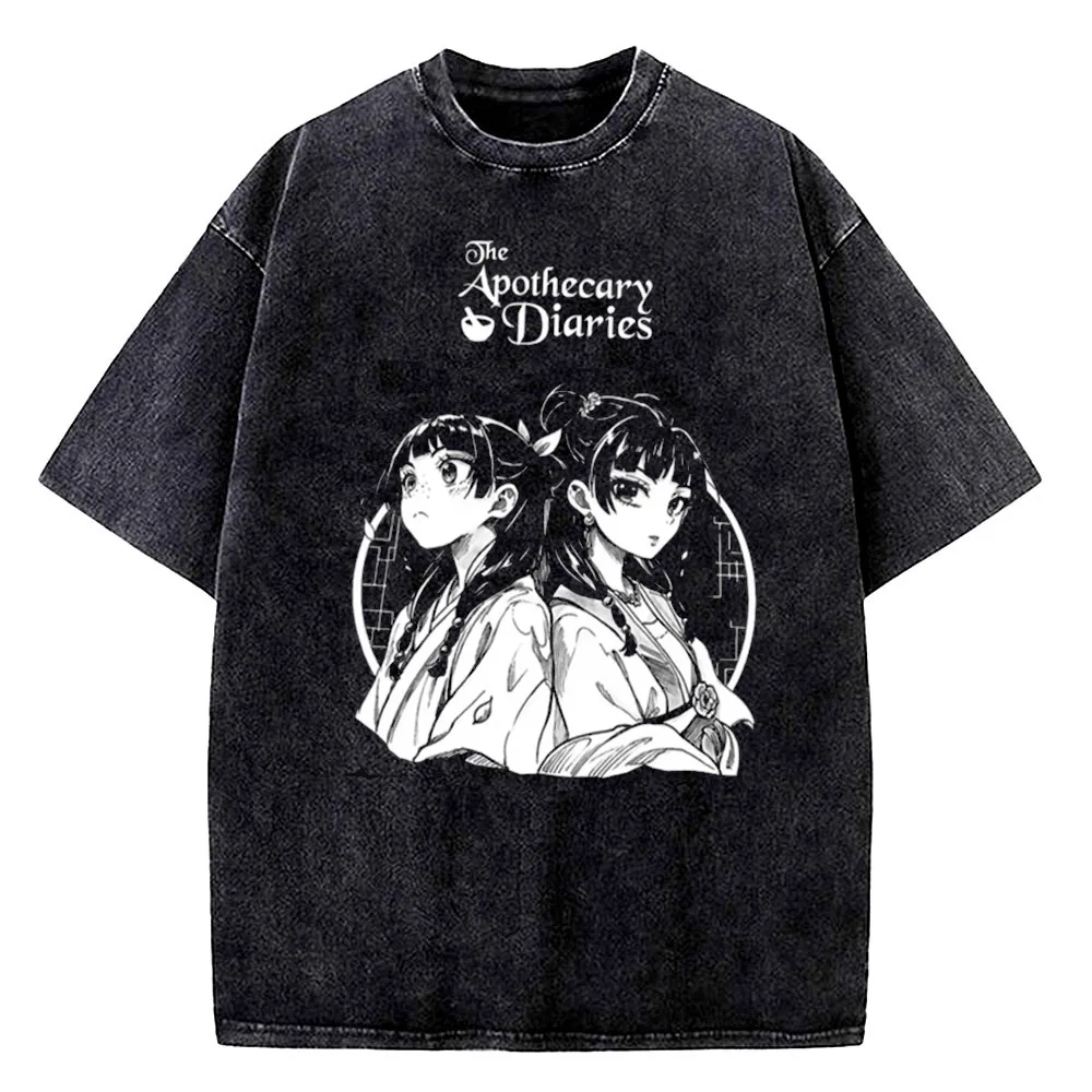 the Apothecary Diaries cotton Vintage Washed teen Digital graphic Breathable harajuku  Retro t-shirt 80s streetwear Vintage