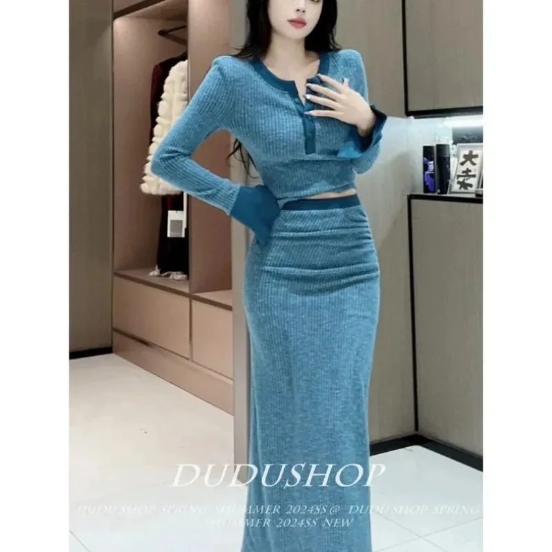 ชุดเซ็ตกระโปรงแขนยาวสไตล์ฝรั่งเศสสำหรับผู้หญิง ปี 2025 สไตล์ใหม่ หรูหรา สาวฮอต ชุดอเนกประสงค์