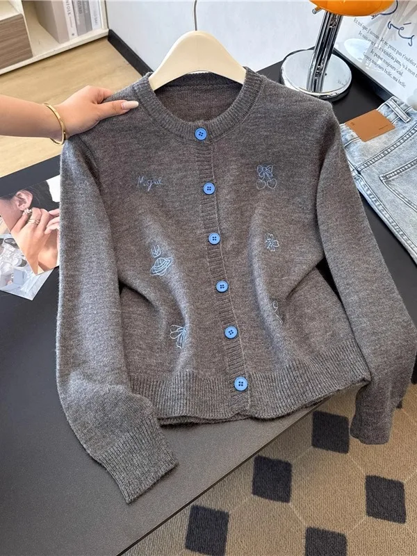 

ay Embroidered Knitted Open Cardigan Women's Casual Warmth Autumn Winter High Slimming Faionable Sweater Coat Top