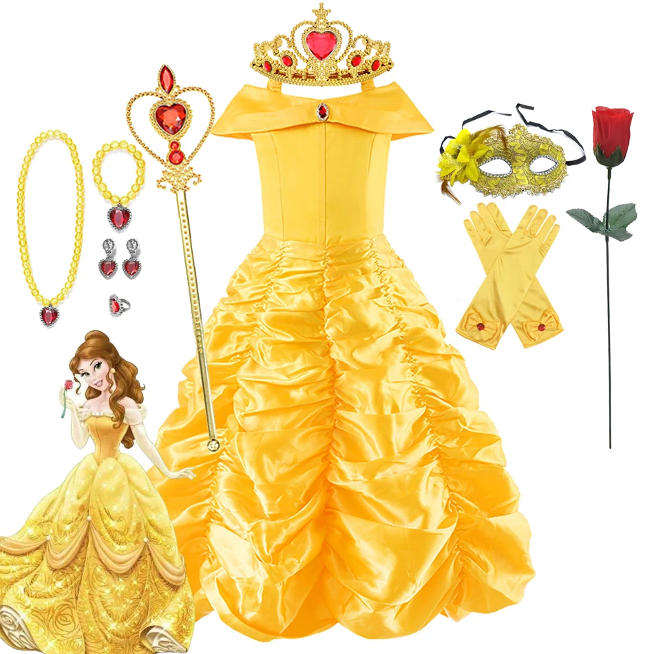 Princess Dress Halloween Cosplay Belle Costumes Beauty and The Beast Kid Dress For 2-10Y Girls Birthday Party Children Clothing