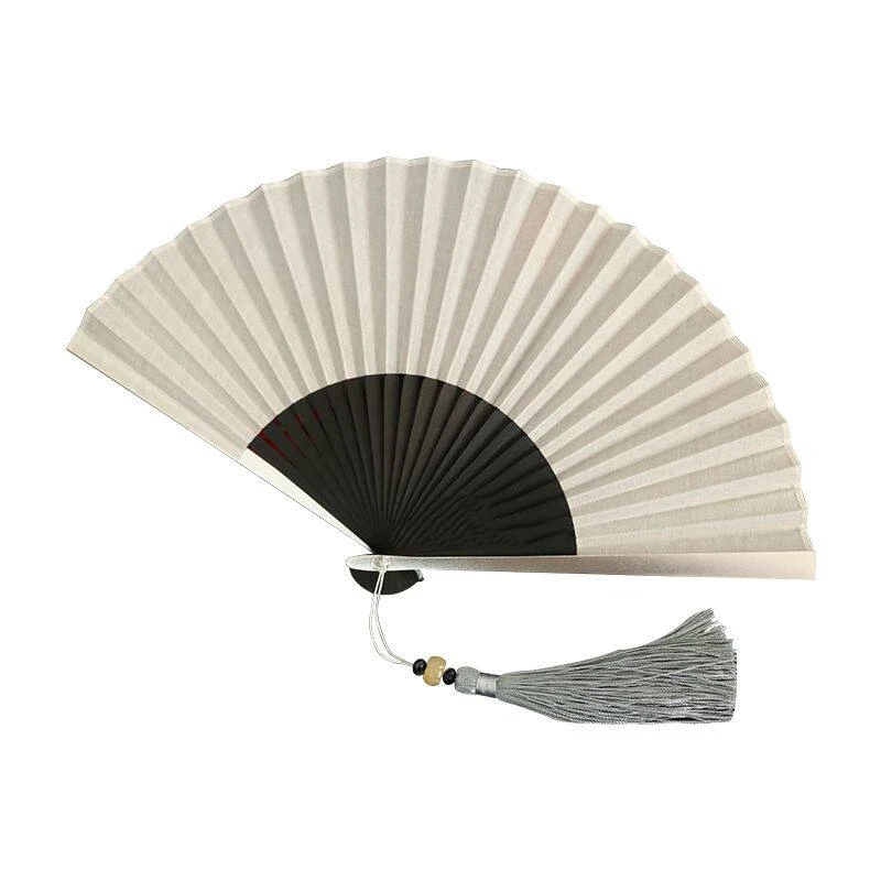 High End Exquisite Cotton and Linen Fan Solid Color Cotton Folding Fan for Daily Use Ancient Hanfu Qipao Folding Fan Portable
