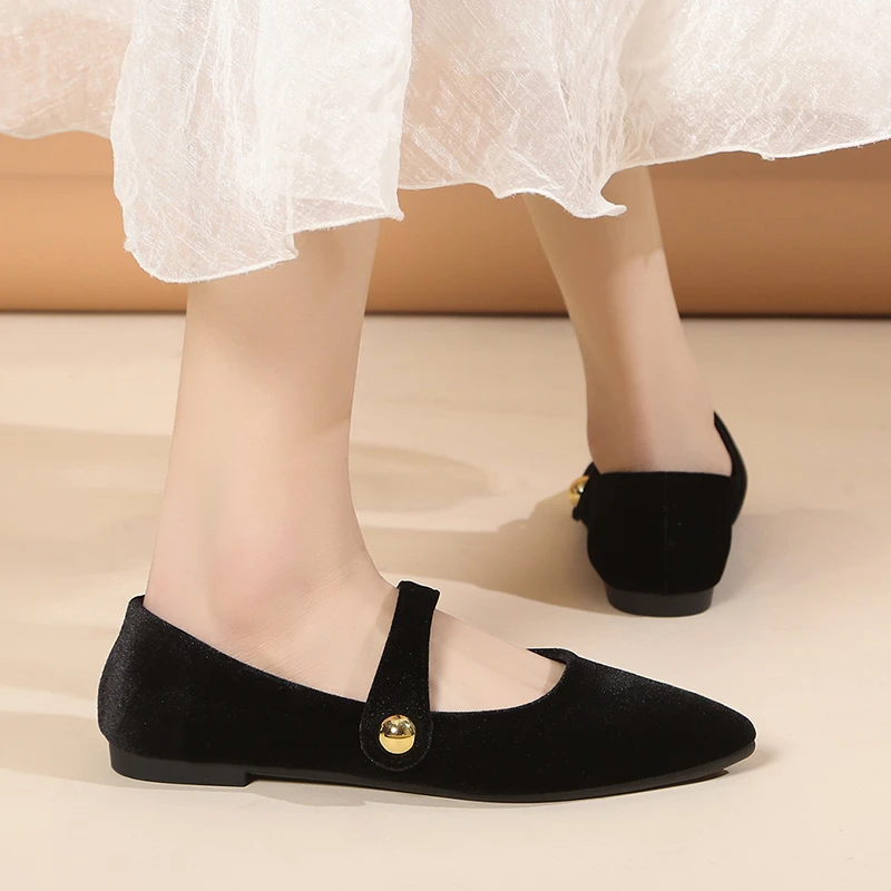 Neue, bequeme Damenschuhe mit quadratischem Absatz und spitzer Zehenpartie, modische und lässige flache Schuhe für Frühling und Herbst 2025 – Detail 3