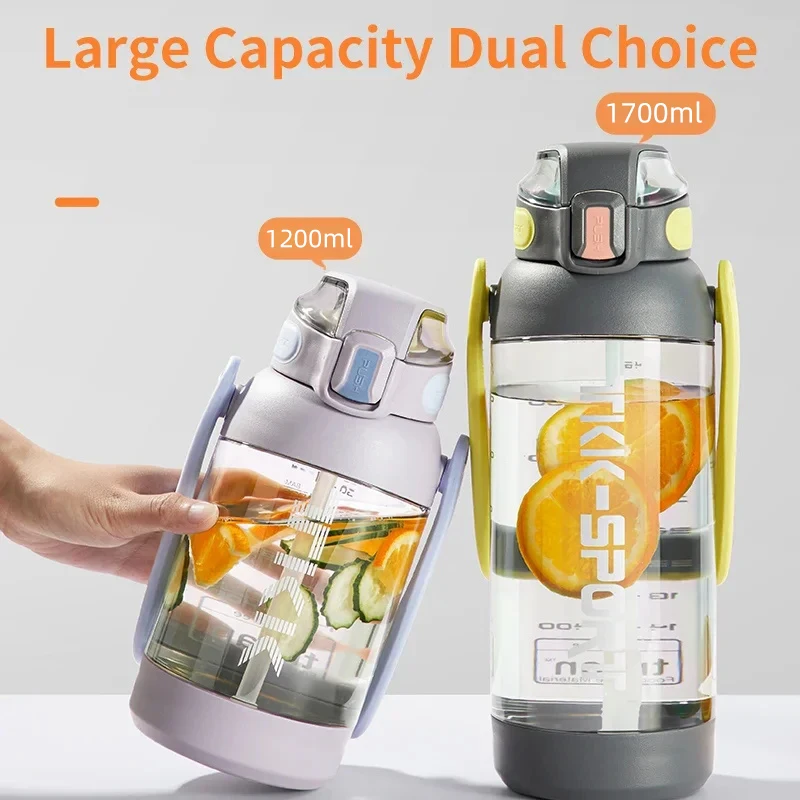 TKK 1200/1700ml Sports Water Bottle Tritan Material Large Capacity Cup Gym Fitness Jugs Outdoors Kettle BPA-Free Heat Resistant