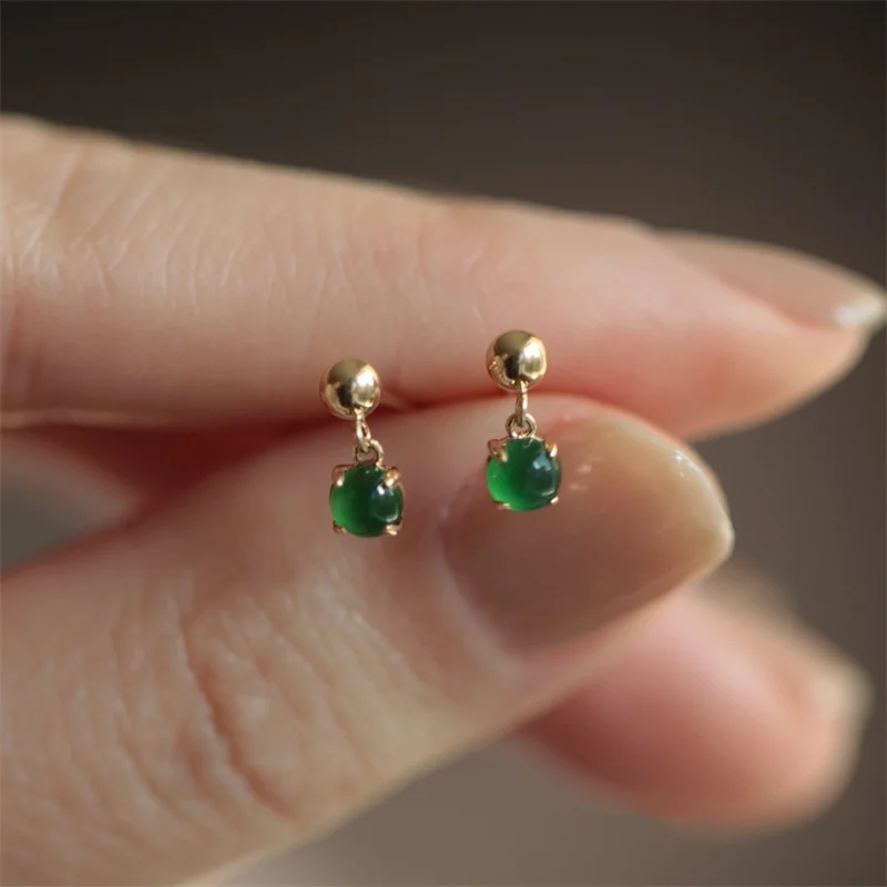 925 Sterling Silver Plating 14K Gold Vintage Green Bead Pendant Earrings for Women Party Wedding Silver Earrings Fine Jewelry Gi