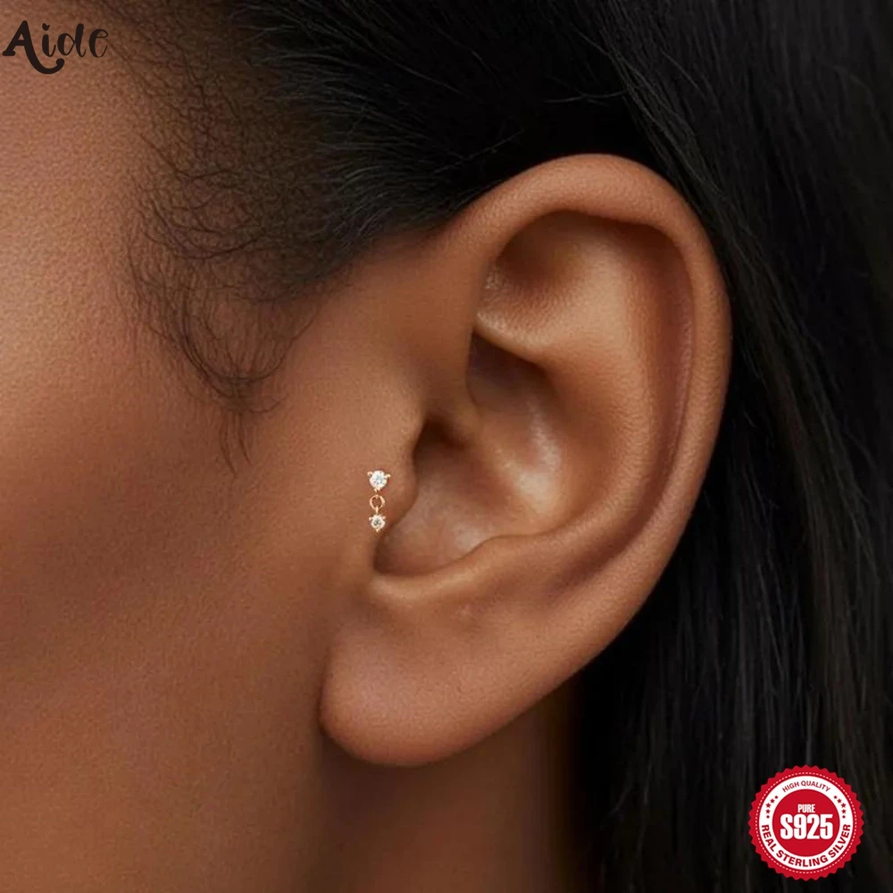 

Aide S925 Sterling Silver Sparkling Dangle CZ Stud Earrings For Women Minimalist Piercing Earring for Helix & Tragus Jewelry 1pc