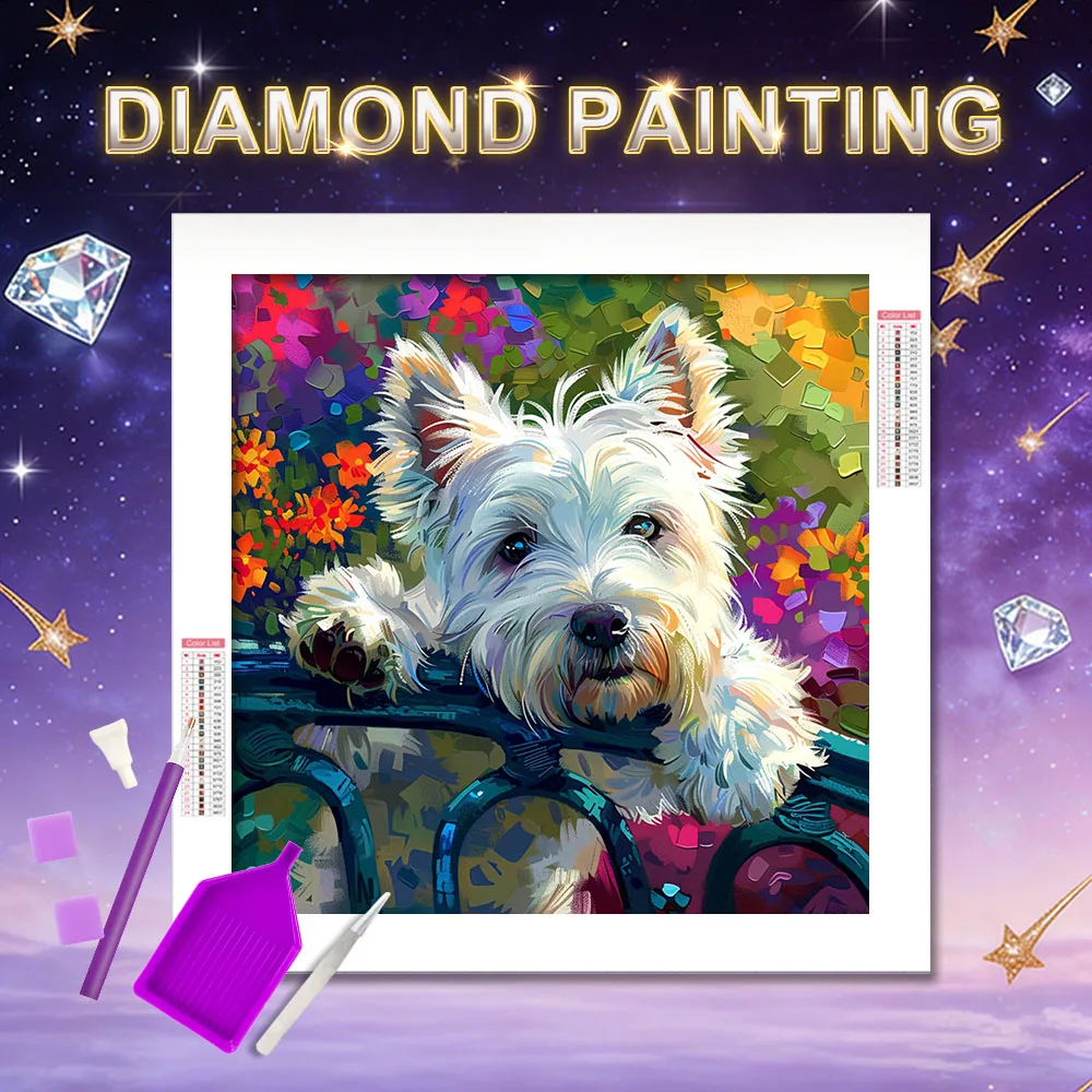 HUACAN Diamantmosaik „Hund auf dem Keller“ – 5D-DIY-Diamantmalerei, Vollbohrung, handgemachtes Wandkunst-Dekor für Zuhause