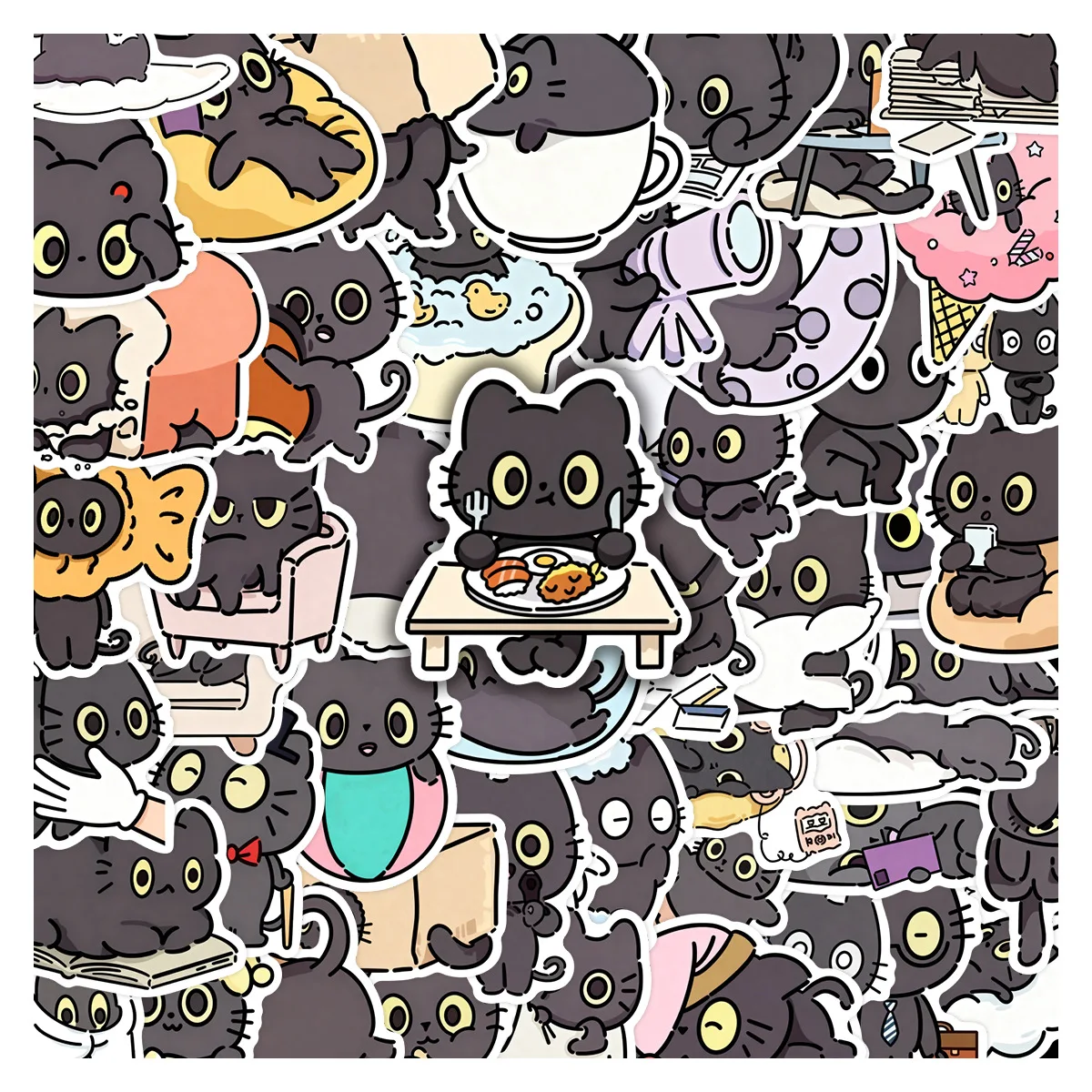 10/30/50pcs Naughty Little Black Cat Sticker Graffiti Decoration Laptop Luggage Phone Skateboard Waterproof DIY Sticker