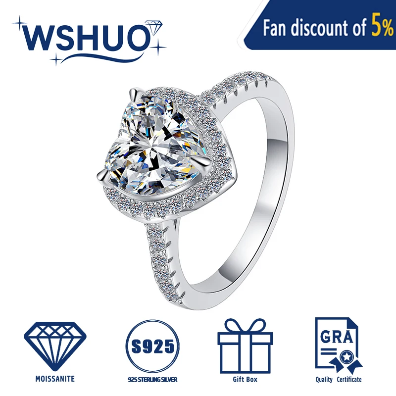 

Moissanite Heart Ring GRA Brillant Cut for Women Luxury Diamond Rings S925 Sterling Silver Engagement Anniversary Fine Jewelry