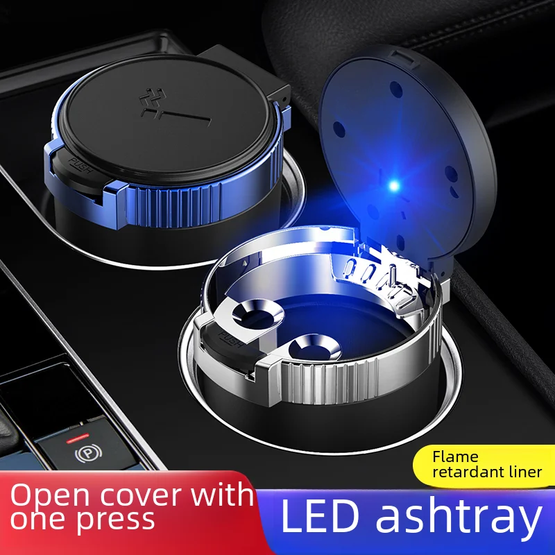 Portable Car Ashtray Multi-Function Led Light Ashtray Integrated Lid Sealed High Temperature Storage Trash Can Accessories