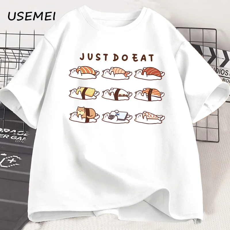 Funny Cat Shusi Graphic T Shirts Cute Cartoon Cotton Printed T Shirt Loose Unisex Round Neck Mens Clothes Oversized Streetwear