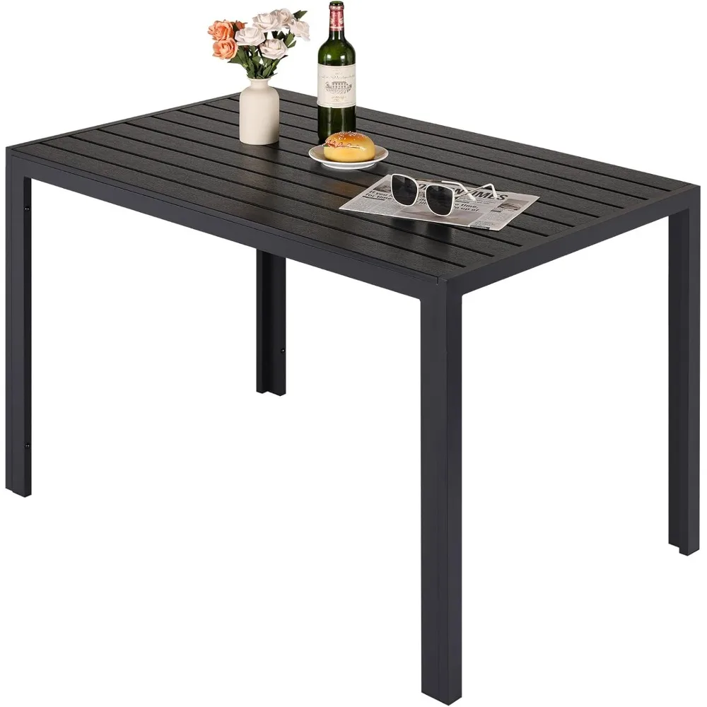 

Outdoor Patio Table for 4-6 Person, 43×28in Rectangle Outdoor Dining Table with Wooden-Like Top and Aluminum Frame, Heat and We