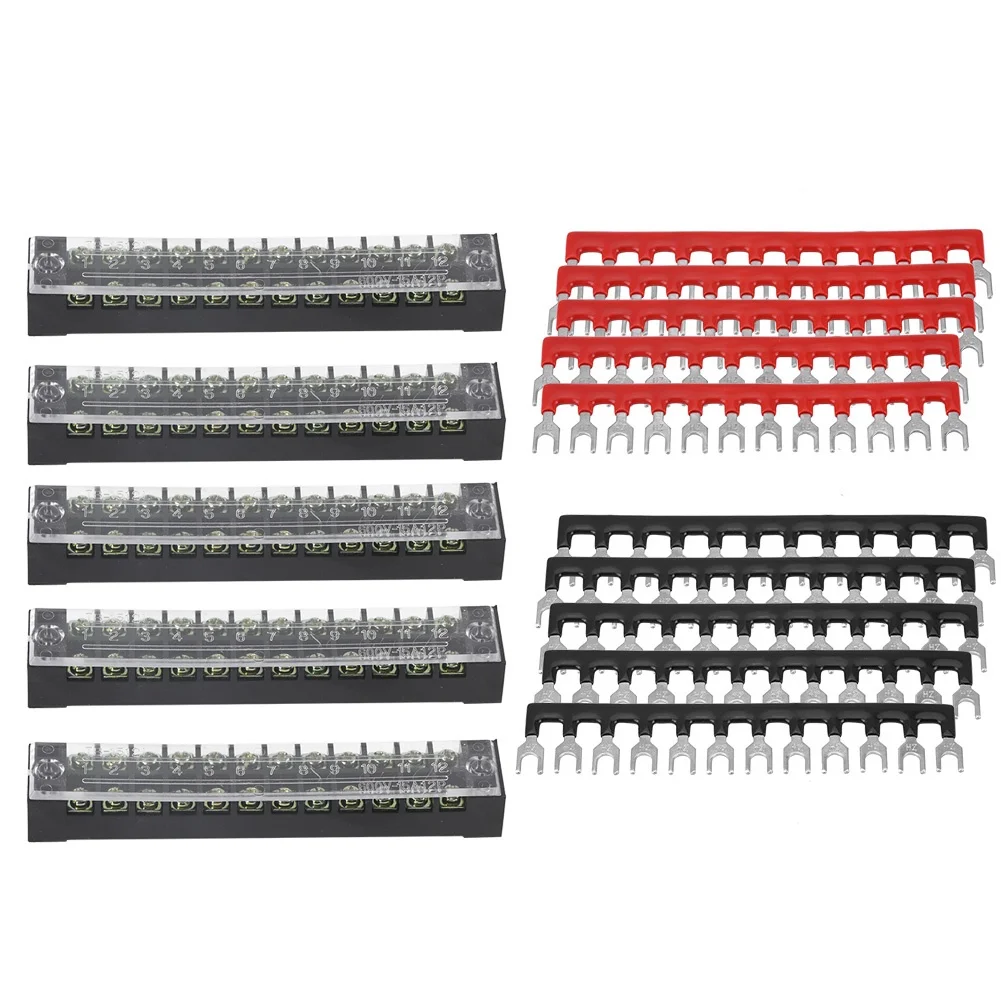 5pcs Dual Row 12 Positions 600V 15A Screw Terminal Block   Pre insulated Terminal Barrier Strip
