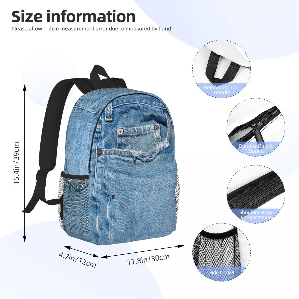 Photograph Of Old Jeans ONLY - Not Real Backpack Student Boys Girls BookBag Men Women School Bag Computer Shoulder Bags