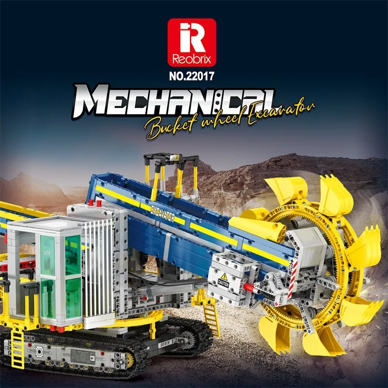 재고 Reobrix 22017 MOC 테크니컬 RC 버킷 휠 굴삭기 빌딩 블록 벽돌 모델 장난감, 어린이용 크리스마스 선물 세트