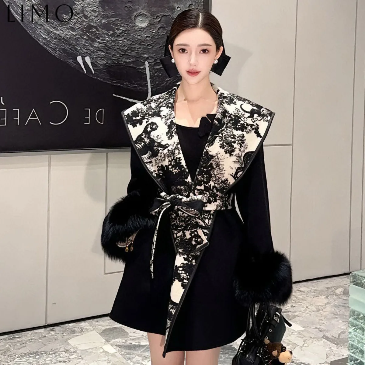

LIMO 2025 модное шерстяное хлопковое короткое пальто женское дизайнерское шикарное зимнее теплое укороченное пальто с воротником