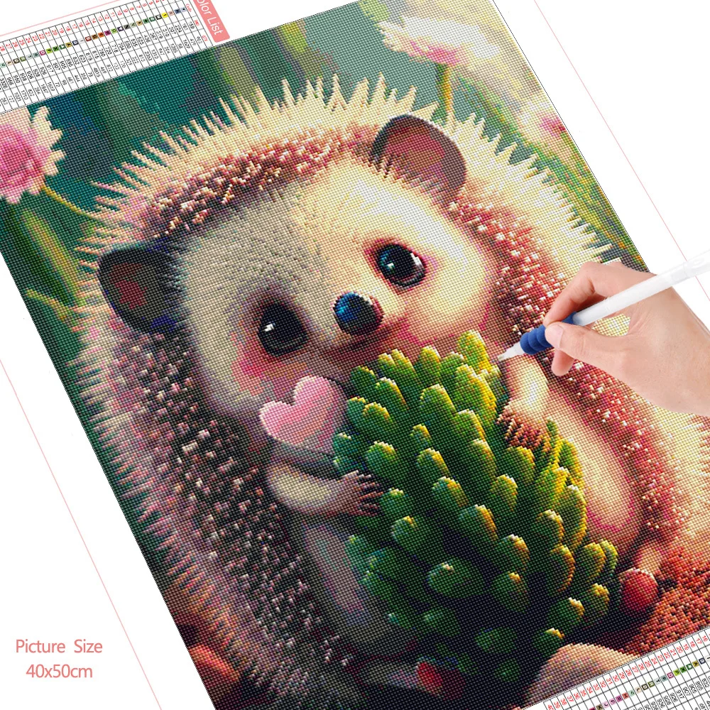 HUACAN 5d Diamond Painting Hedgehog Animal Cross Stitch Embroidery Flower Cactus Mosaic Wall Decoration Art Needlework