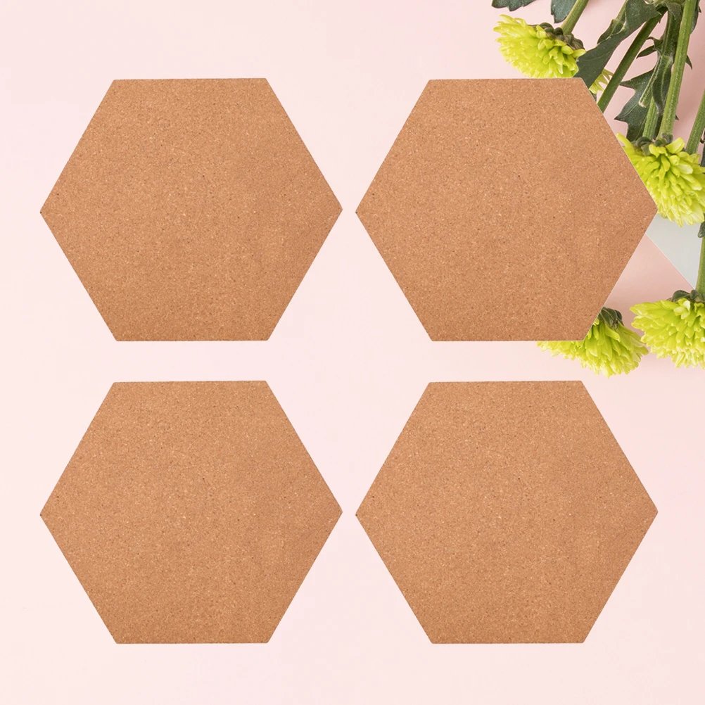 

4pcs Hexagon Cork Boards Photo Wall Message Boards Self-Adhesive Background Bulletin Message Stickers for Home Office (Brown)