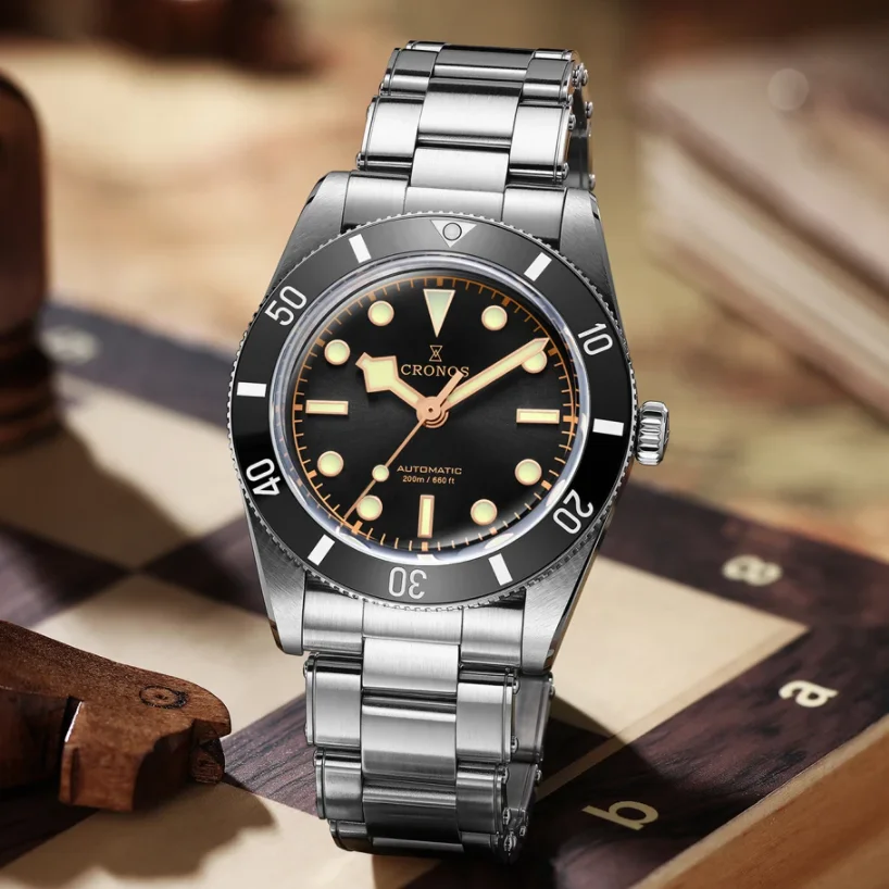 CRONOS Men Automatic Watch 37mm Mechanical Wristwatch Sapphire Diver 20ATM Waterproof BGW-9 Luminous PT5000 SW200 Mov.