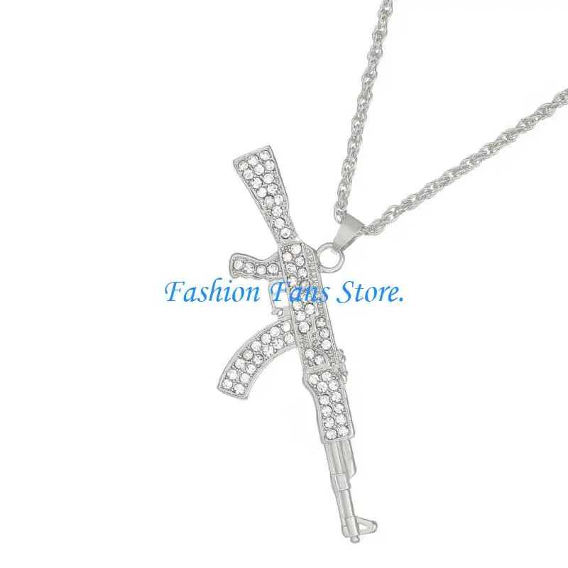  Stylish Submachine Guns Pendant With Glittering Diamonds Lightweight Alloy Fashion Necklace