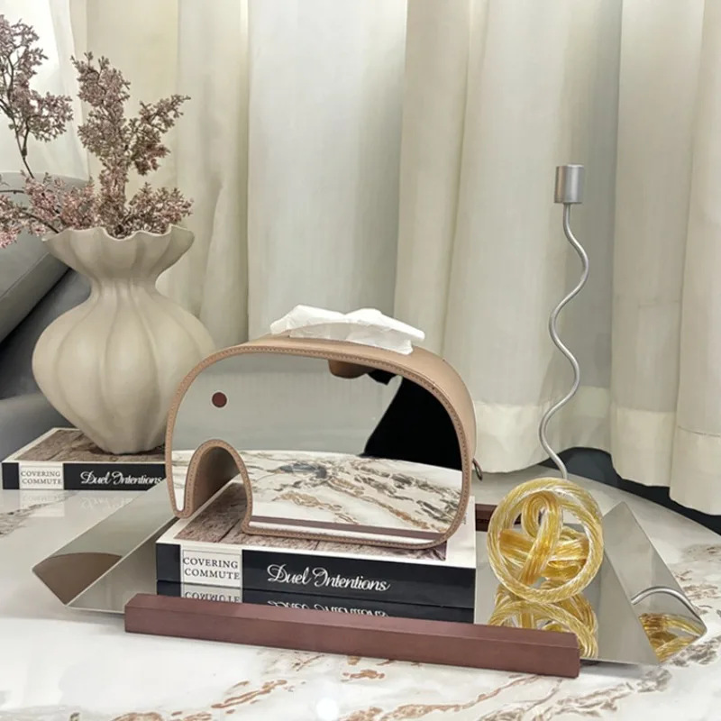 Nordic Stainless Steel Mirror Elephant Tissue Box Ornaments Living Room Entrance Bedroom Desktop Paper Box Craft Home Decoration