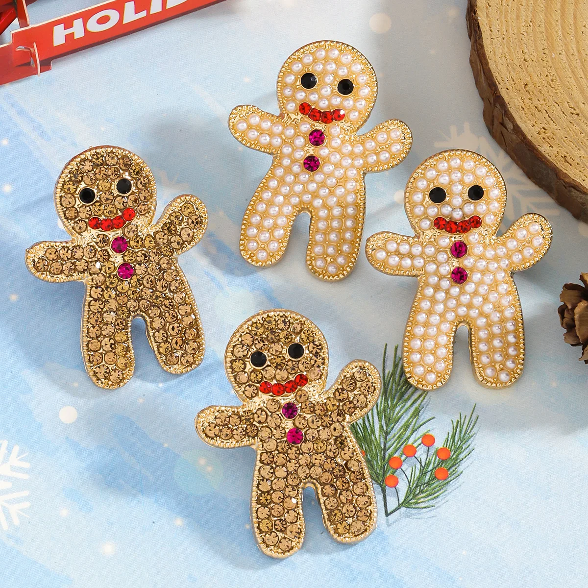 Christmas collection Shiny Zircon Christmas Gingerbread Man Lady Sweet delicate New Year earrings earrings holiday gift