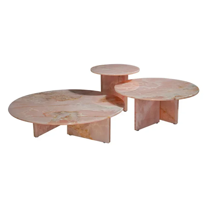

Журнальный столик из розового нефрита и мрамора, современный простой бытовой светильник для гостиной, роскошный круглый кофейный столик высокого и низкого размера