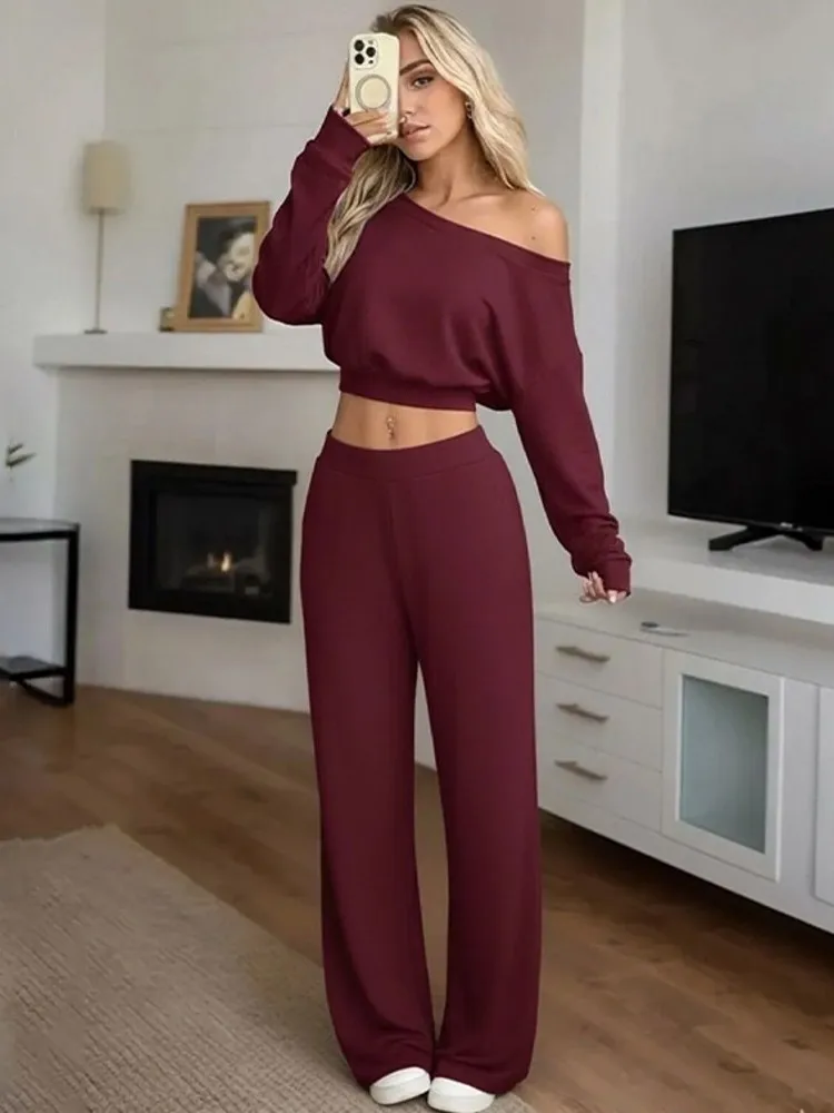 2 Pieces Women's Sets 2026 Spring Autumn Pullover Suit Long Sleeve Tops And Pants Suits Two Piece Set Tracksuit Outfit