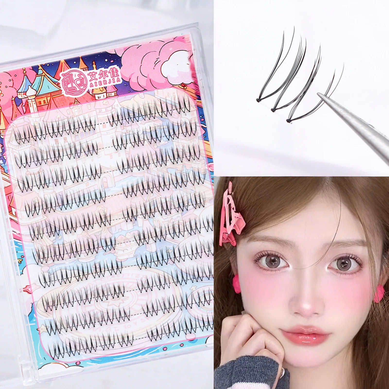 Extension de cils sans couture en forme de U, naturel et fin, Style idole Kpop, Type segmenté, grappe de cils Manga, outil de maquillage