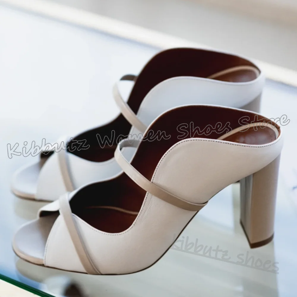 

Belt Buckle Slipper Sandals Round Toe Chunky Heels Leather Mixed Color Fashion Novelty Sexy Elegant Comfortable Women Shoes New