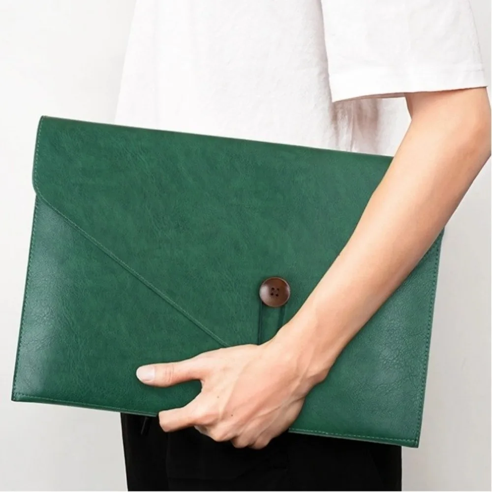 

Retro PU Leather Document Bag Handheld Business File Folder A4 with Button Men Briefcase Office Storage