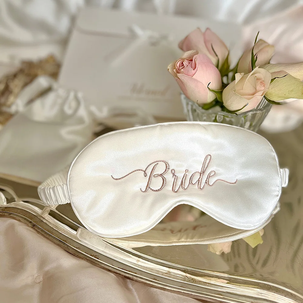 Personalized Sleeping Eye Mask Silk With Embroidered Bride  Bridesmaid Proposal Gifts Block Out Light Eye Patch Bachelor Party