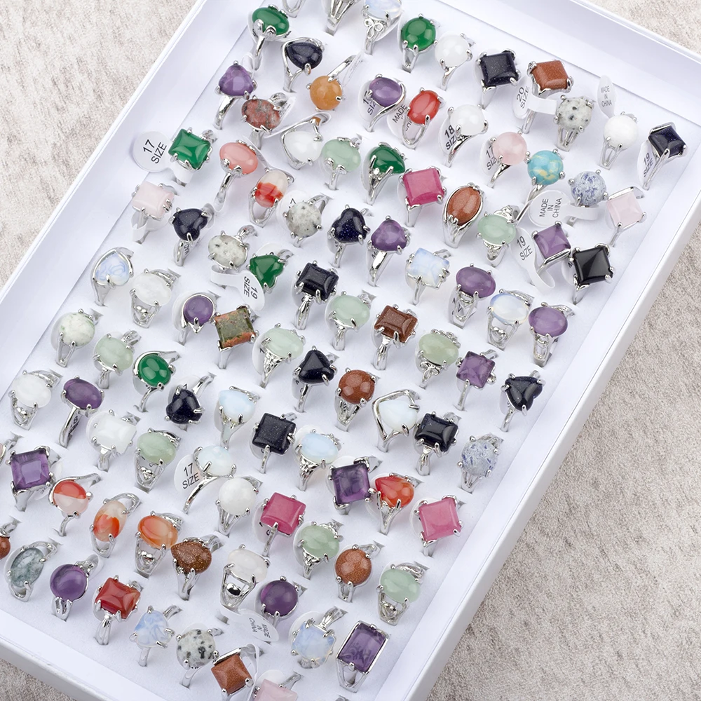 20 Pcs/Lot Rainbow Stone Ring for Women Men Mixed Charm Bohemia Natural Finger Rings Fashion Jewelry Gift Accessories Wholesale