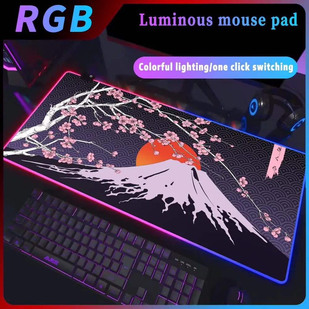 

Rgb Deskmat HD Sakura Japanese Cherry Blossom Mouse Pad Fujiyama Xxl Gamer Table mat Keyboard Accessories Rubber Office Carpets